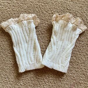 Women’s Boot Wool Knit Calf Inserts, Open Knee High Socks with Lace Details